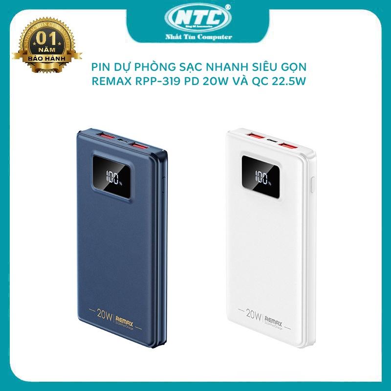 Pin dự phòng sạc nhanh Remax RPP-319 dung lượng 10000mAh QC 22.5W và PD 20W - tích hợp 1 input 3 output (2 màu tuỳ chọn) - Hàng Chính Hãng