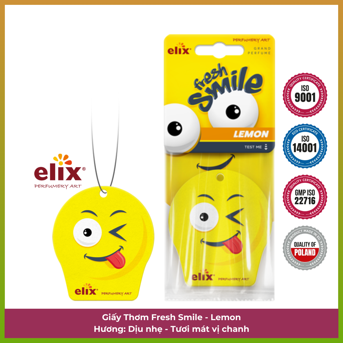 Giấy thơm  treo Ô tô Elix Fresh Smile - Hương Lemon (Dịu nhẹ - tươi mát vị chanh)