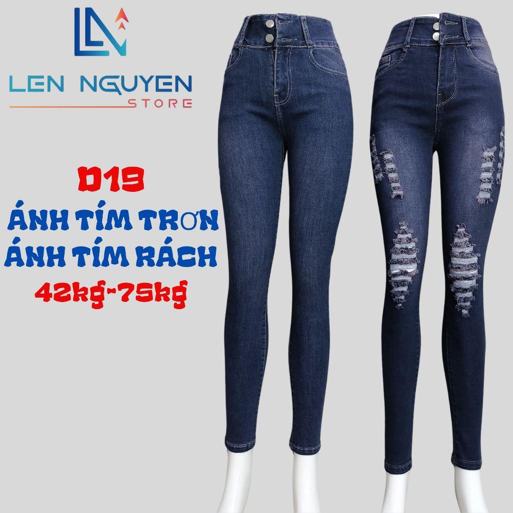 D19_Quần jean nữ, dài, lưng cao, quần bò nữ dáng ôm, quần rin nữ có big size, cho 42kg đến 75kg,LEN NGUYEN STORE - Ánh Tím Trơn