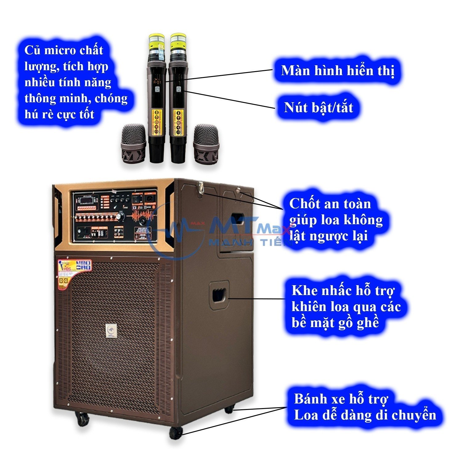 Loa Kéo Karaoke BK48- Công Suất Mạnh Mẽ 1000W, Bass Siêu Khủng 50cm Siêu Trầm, Tặng Kèm 2 Micro Không Dây Thông Minh,Bảo Hành 12 Tháng, Hàng Chính Hãng