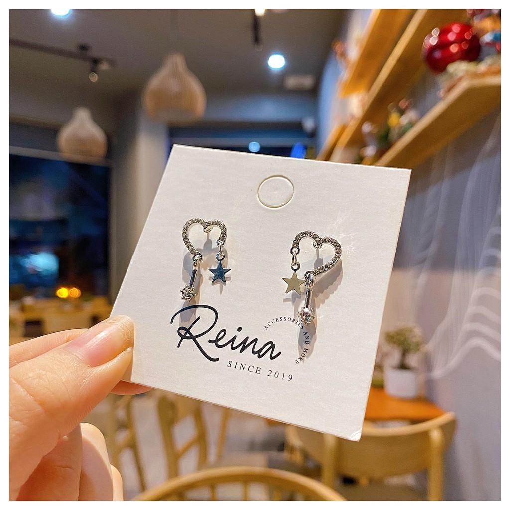 Khuyên tai nữ phong cách Hàn Quốc thiết kế tinh tế kết hợp bông sao năm cánh nhỏ dễ thương ngọt ngào Reina