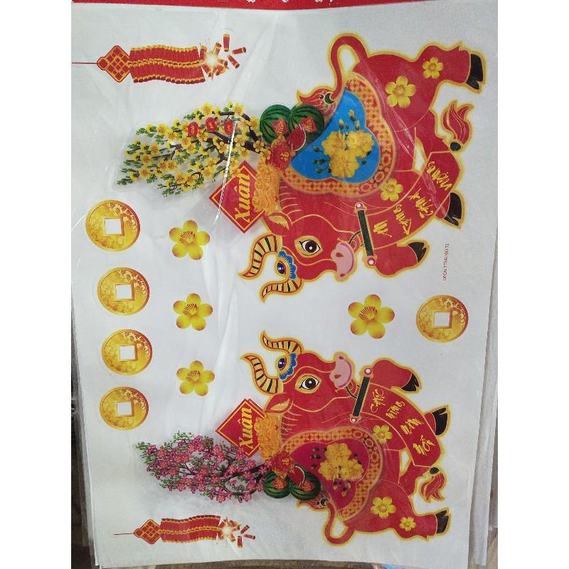 Tranh sticker 3D bóc dán kính ngày tết
