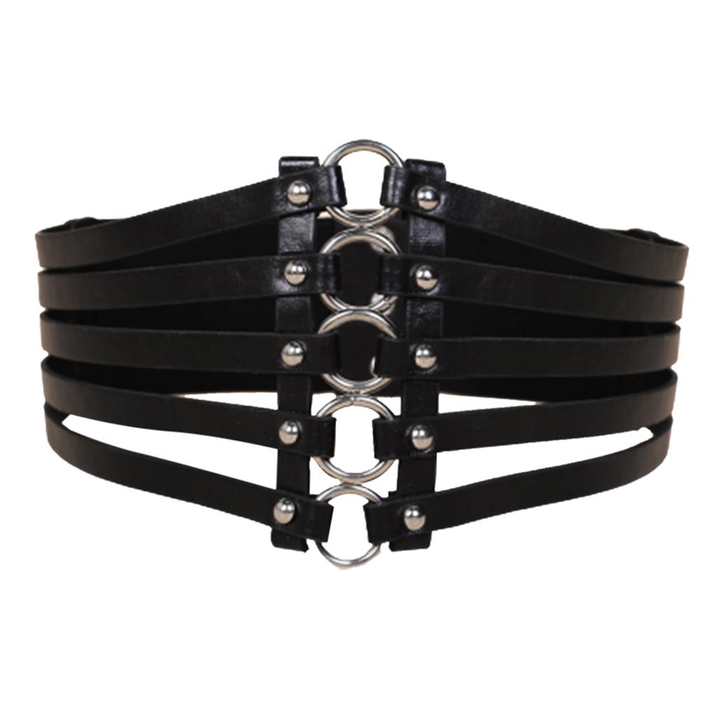 Ladies Gothic Punk Wide Belt Hip Belt Waist Belt Waist Corset Rivet Belt Black Made of PU