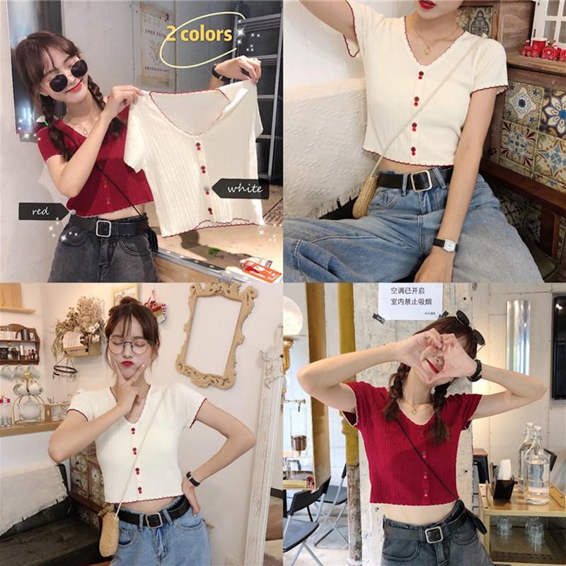 Áo thun nữ tay ngắn cổ chữ V