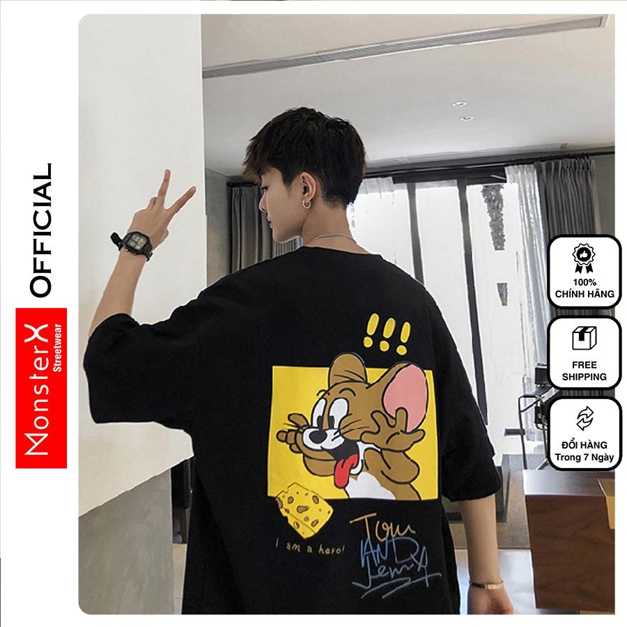 Áo thun unisex MonsterX CHUỘT phông tay lỡ nam nữ form rộng Oversize 3 màu