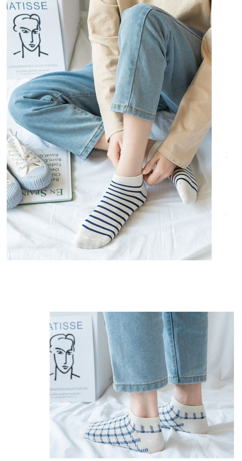 Set 5 Đôi Tất Cổ Ngắn Họa Tiết Caro Màu Sắc Tươi Sáng Kiểu Dáng Trẻ Trung TN58