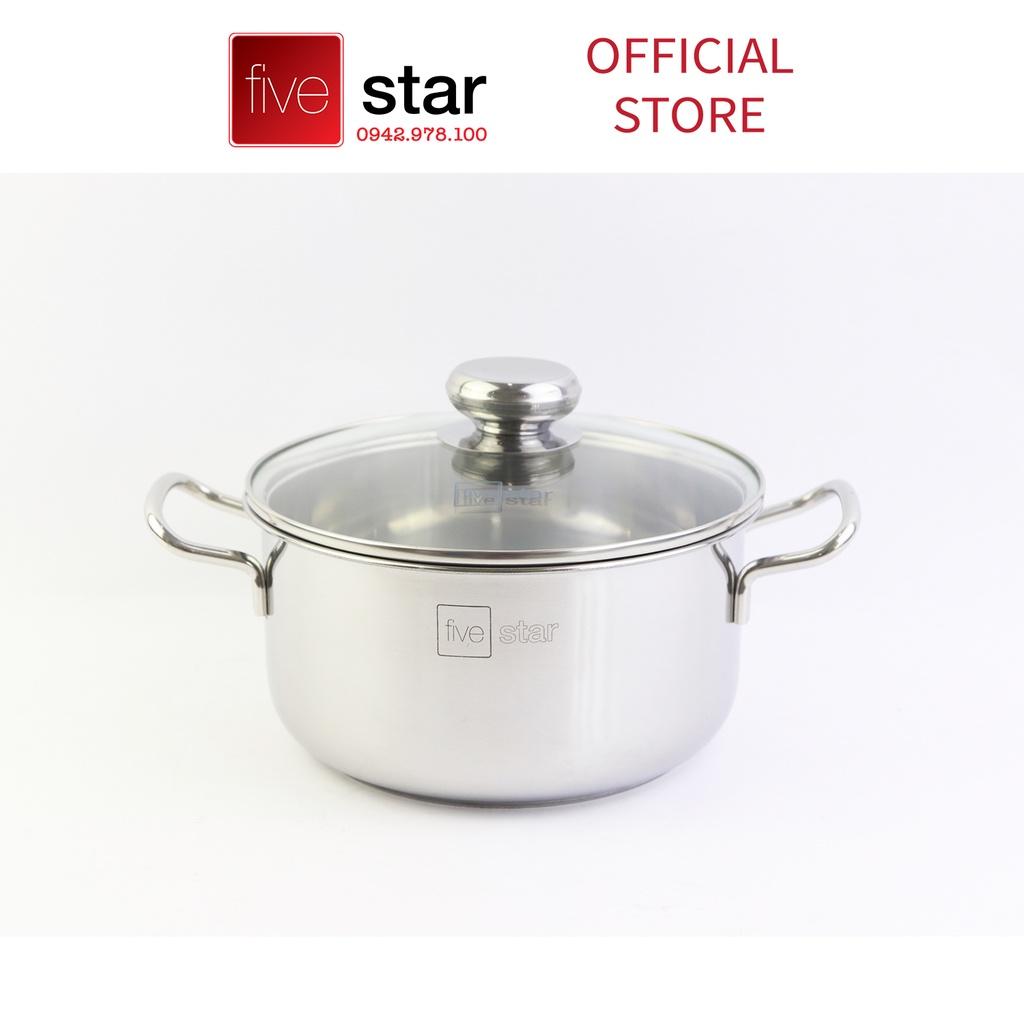 Nồi inox 3 đáy sandwich inox 430 cao cấp Fivestar Standard bếp từ nắp kính (16cm /18cm / 20cm / 24cm) , tặng 2 vá canh