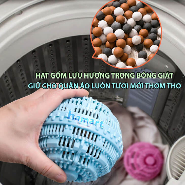 Bóng Giặt Sạch Quần Áo Chống Nhăn Lớn Washing Ball Plus Banh TPE Hạt Gốm Thơm 1000 Lần Giặt Đồ