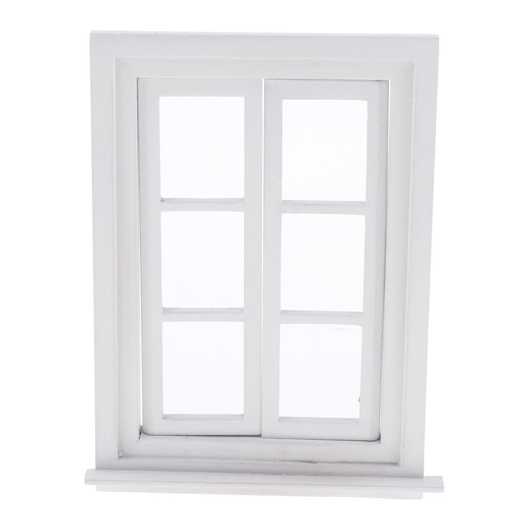 Miniature White Wooden Door Window Furniture DIY Decor for 1/12 Dolls House