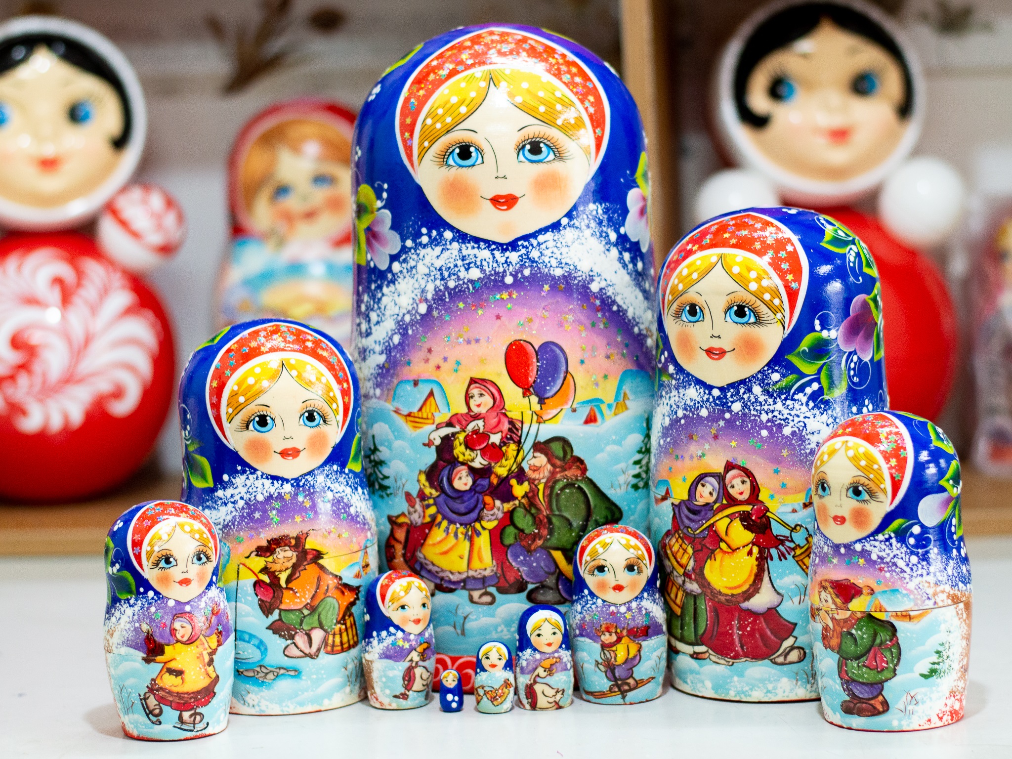 BỘ BÚP BÊ NGA MATRYOSHKA 10 LỚP 26CM &quot;LỄ HỘI DÂN GIAN NGA&quot; RẤT ĐẸP VÀ ĐỘC ĐÁO