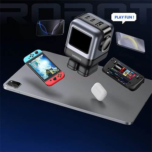 Cốc sạc Ugreen Uno RG GaN 1USB 2Type-C Robot Fast Charger 65W CD361 - Hàng chính hãng