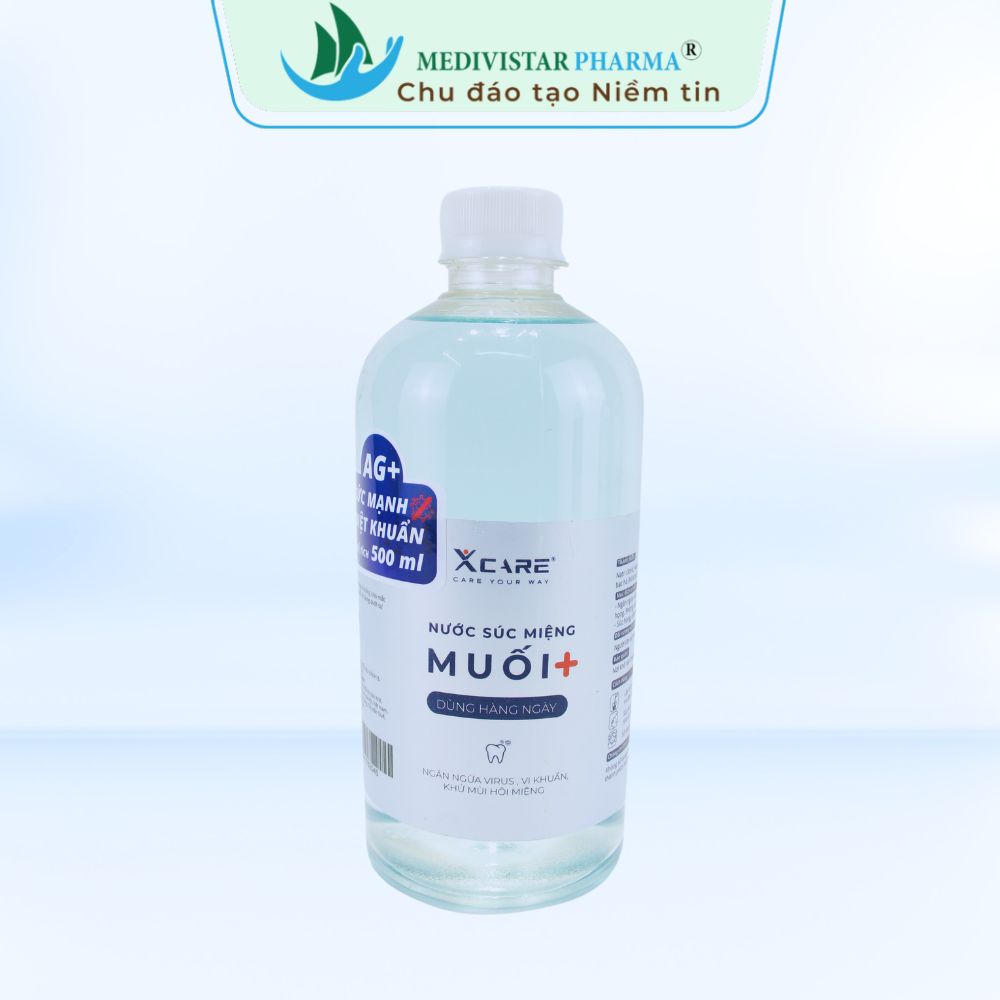 Nước Muối súc miệng XCARE MEDIVISTAR PHARMA vệ sinh răng miệng mạnh mẽ với Muối và Nano Bạc, lọ 500ml