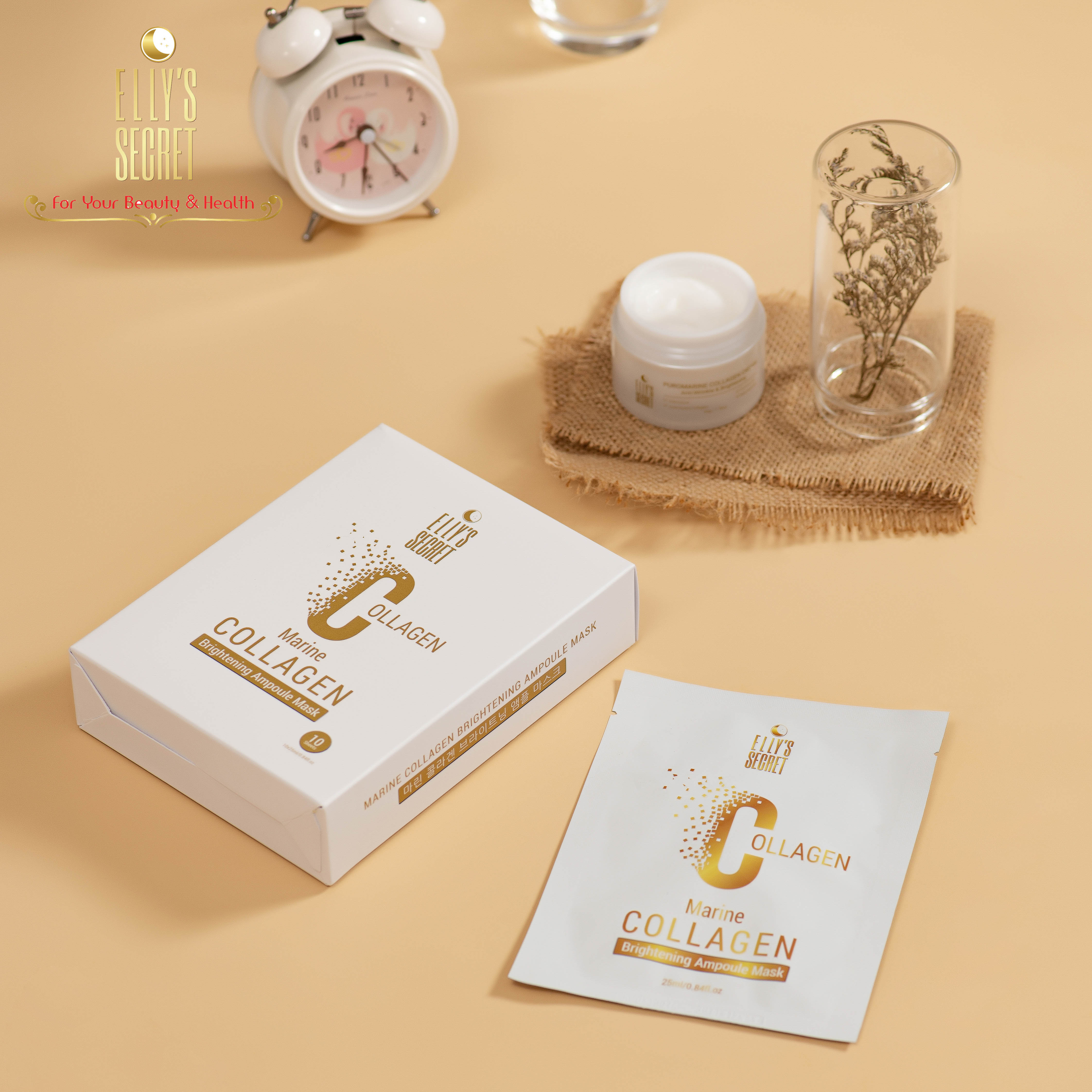 Combo 10 miếng mặt nạ dưỡng trắng da collagen Hàn Quốc Elly Secret Marine Collagen Brightening Ampoule Mask