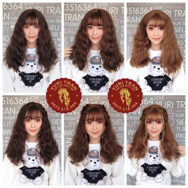 Tóc giả nữ️ tóc nguyên đầu xù sóng lửng - Tặng lưới chùm tóc