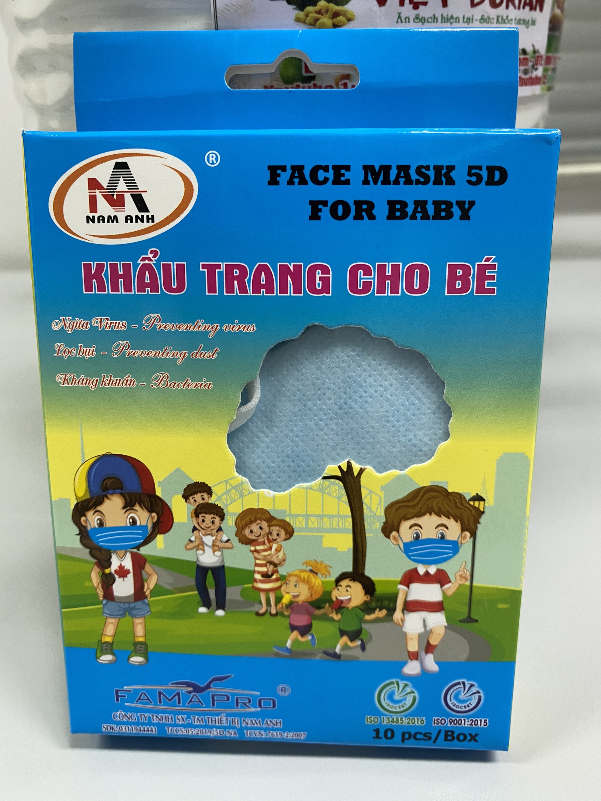 Combo 2 hộp khẩu trang y tế trẻ em 5D Nam Anh (Màu Xanh - Hồng) - 1 hộp 10 cái