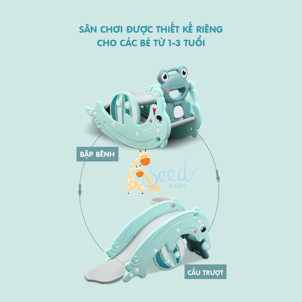 Cầu trượt bập bênh cá heo Holla nhựa cho bé kèm bóng rổ 3 trong 1