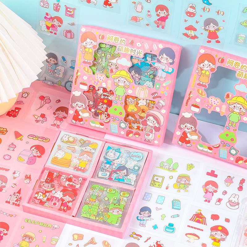 Hình ảnh Sticker hộp 100 tấm cute trang trí sổ tay, mũ bảo hiểm