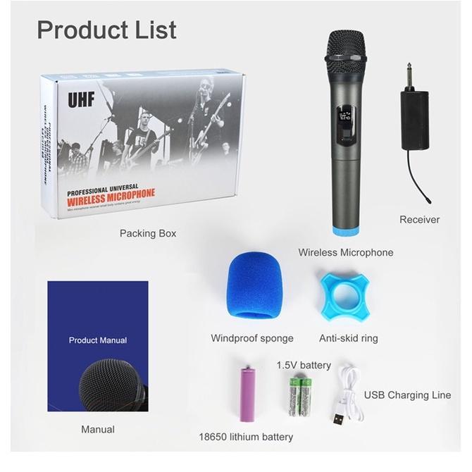 Bộ Micro Không Dây UHF Không Dây Cầm Tay Có Thể Sạc Lại Dùng Để Hát Karaoke Tiệc Tùng