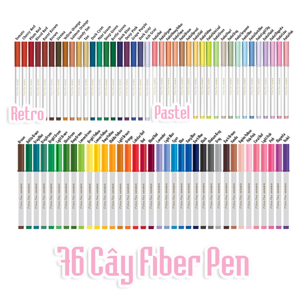 Combo Bút Lông Màu Fiber Pen Retro Thiên Long Colokit 4056606796 Màu Rửa Được An Toàn Sử Dụng Tô Màu, Vẽ Tranh, Calligraphy - 76 Retropastels