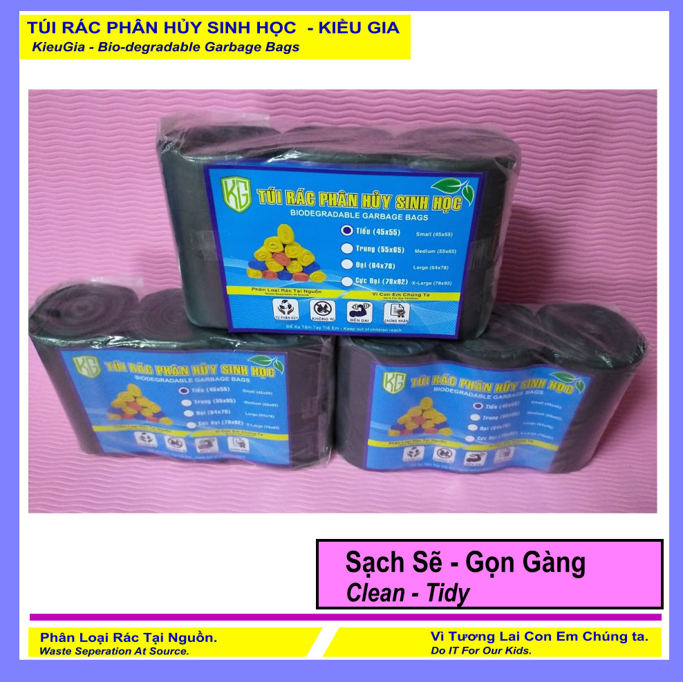 Set 10 Kí Bao Rác Tự Hủy Sinh Học - Phân Hủy Sinh Học - Dạng Cuộn - 4 Size - MÀU ĐEN / Set 10 Kilograms Of Bio-degradable Trash Bags - In Rolls - 4 Sizes - COLOR BLACK