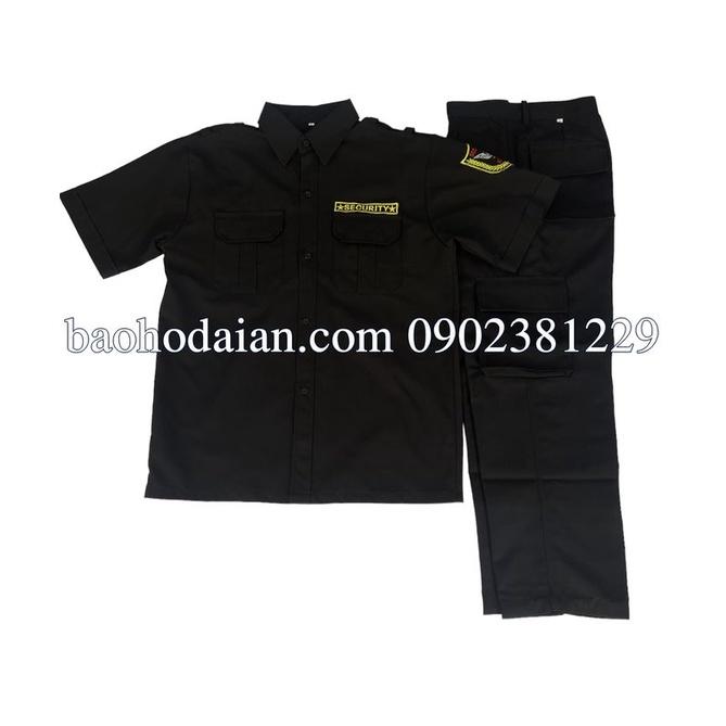 Quần áo vệ sĩ cộc tay vải màu đen có logo vai + ngực