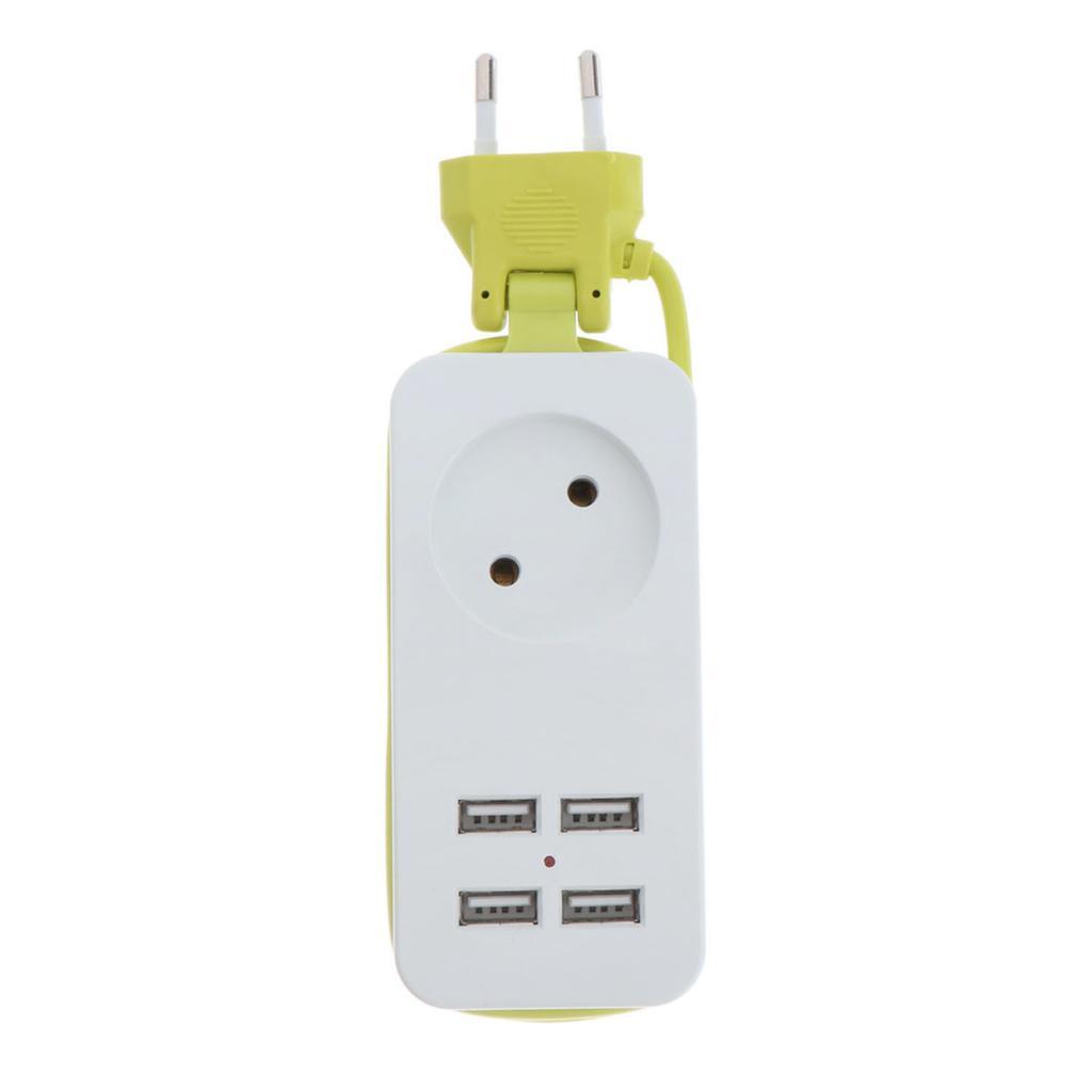 EU Plug Extension Socket Outlet Hub Travel Power Strip 5-Ports with 4 USB