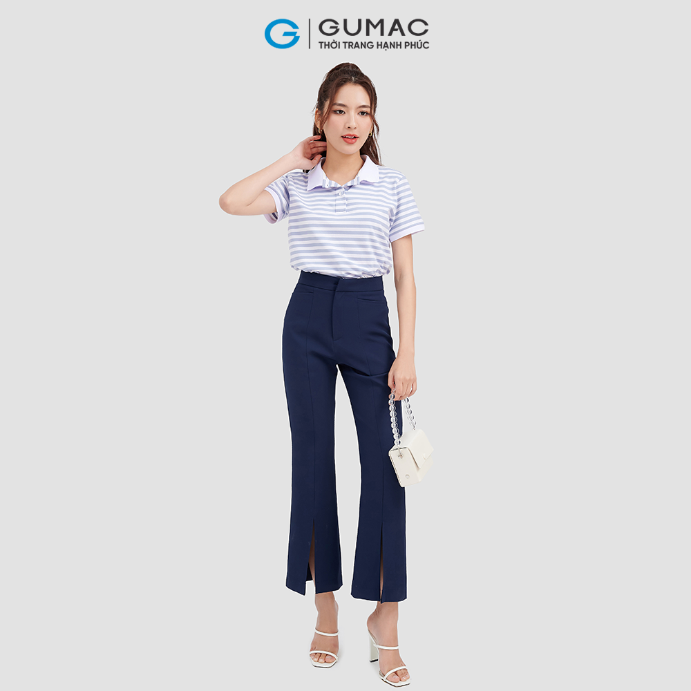 Áo polo nữ GUMAC ATC09048 sọc ngang phối bo trẻ trung
