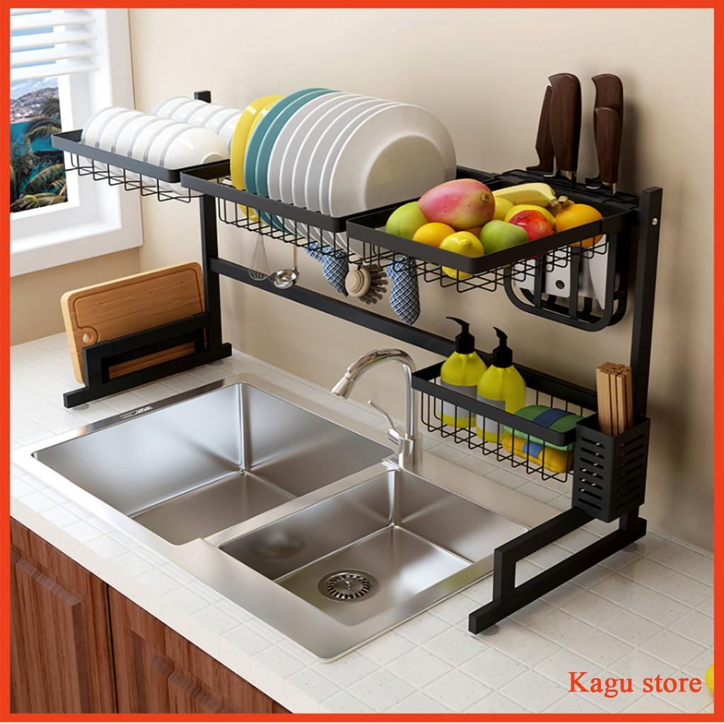 Kệ chén bát phía trên bồn rửa , kệ chén thông minh khung thép đen cao cấp sơn tĩnh điện 85cm