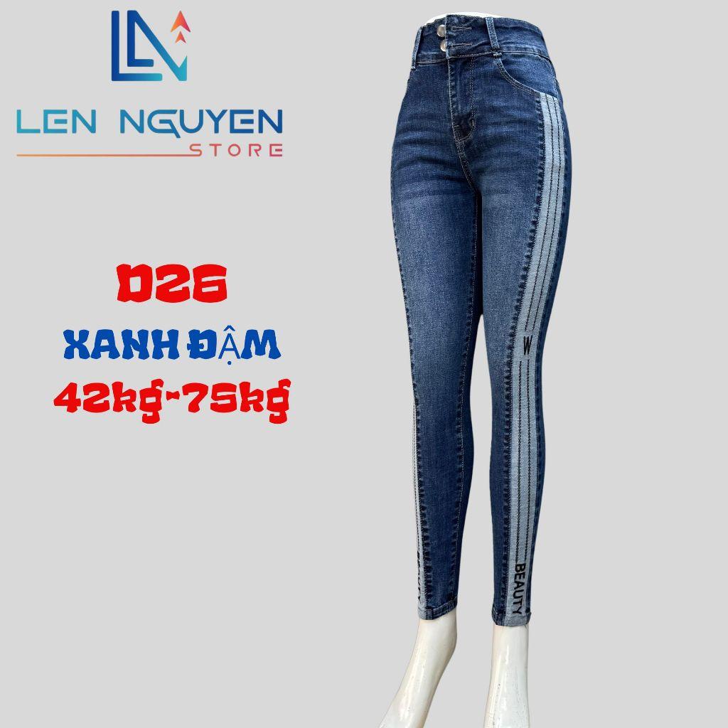 D26_Quần jean nữ, dài, lưng cao, quần bò nữ dáng ôm, quần rin nữ có big size, cho 42kg đến 75kg,LEN NGUYEN STORE - Xanh nhạt
