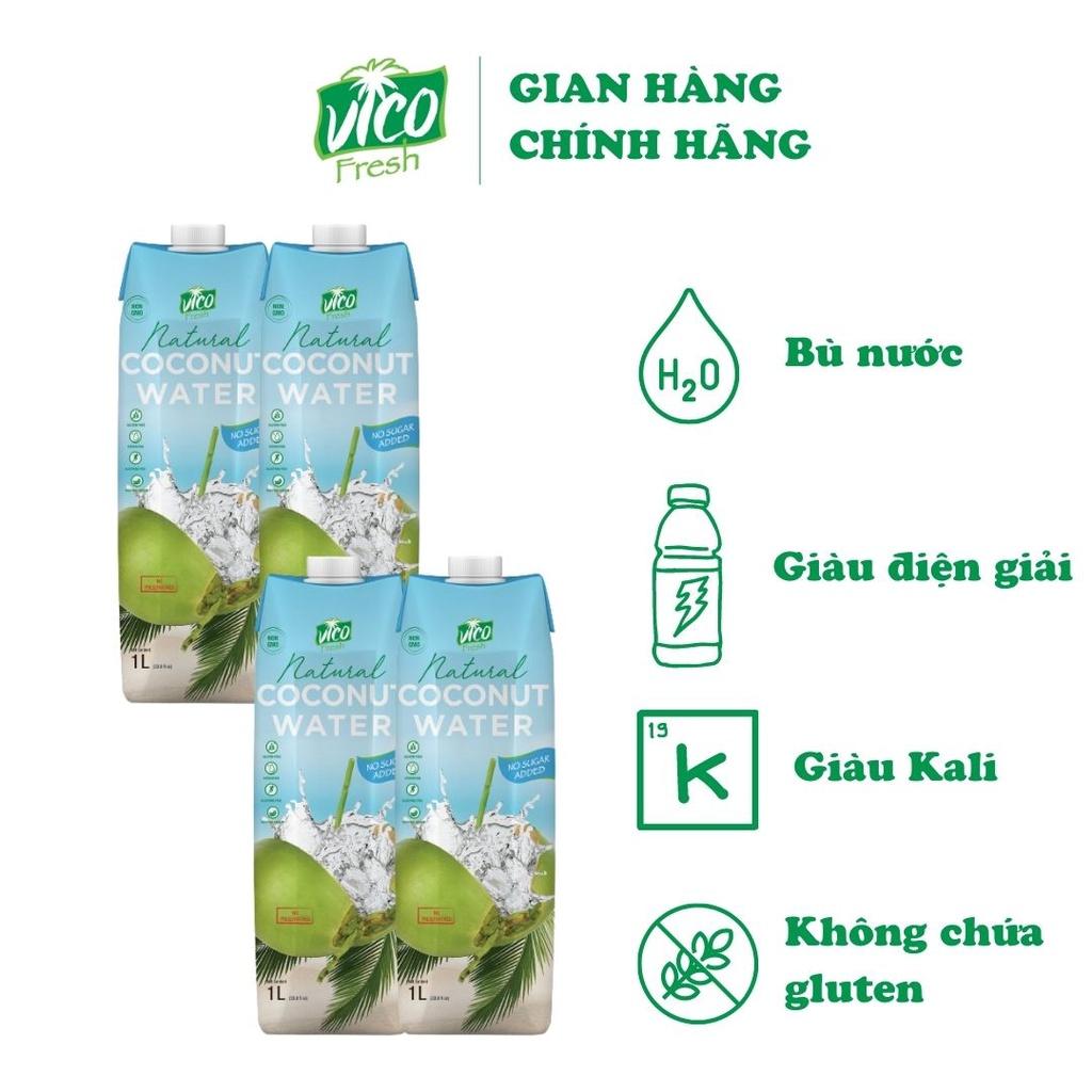 Nước Dừa ACP Vico Fresh Hương Vị Nguyên Chất - Combo 4 Hộp Nước Dừa 1L