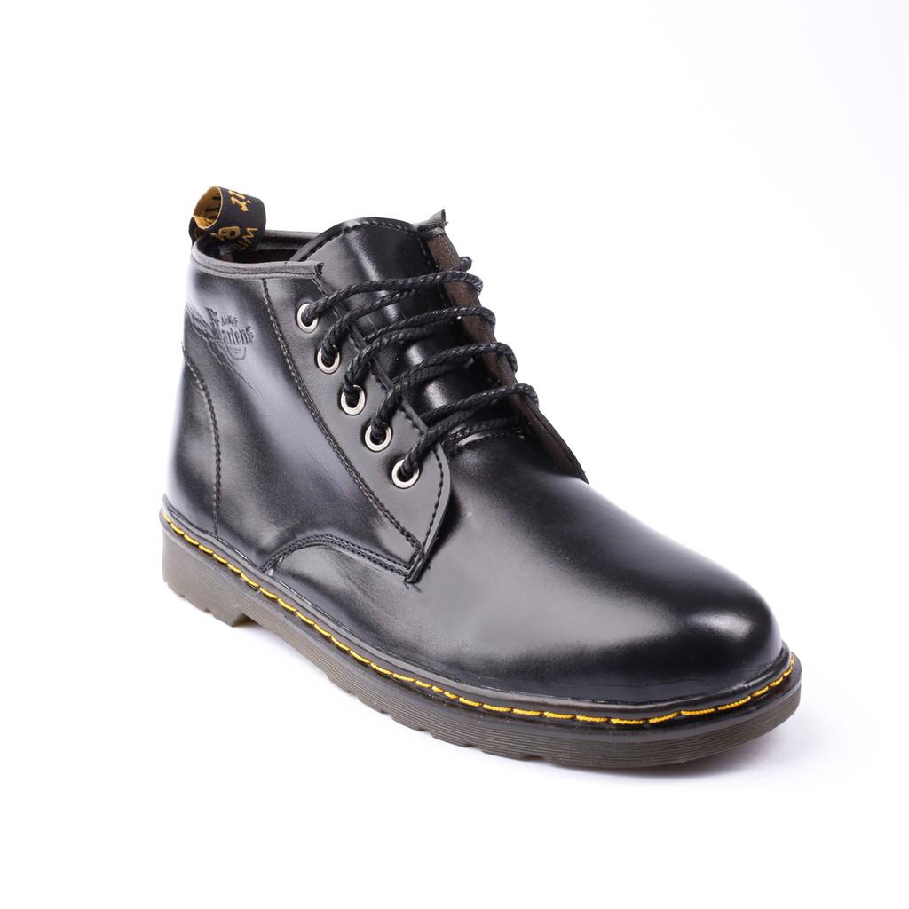 Giày Boot Nam Cổ Lửng Đế Khâu Da Trơn Màu Đen Cực Chất - M354-DEN- Kèm Lót Độn Đế Cao Su