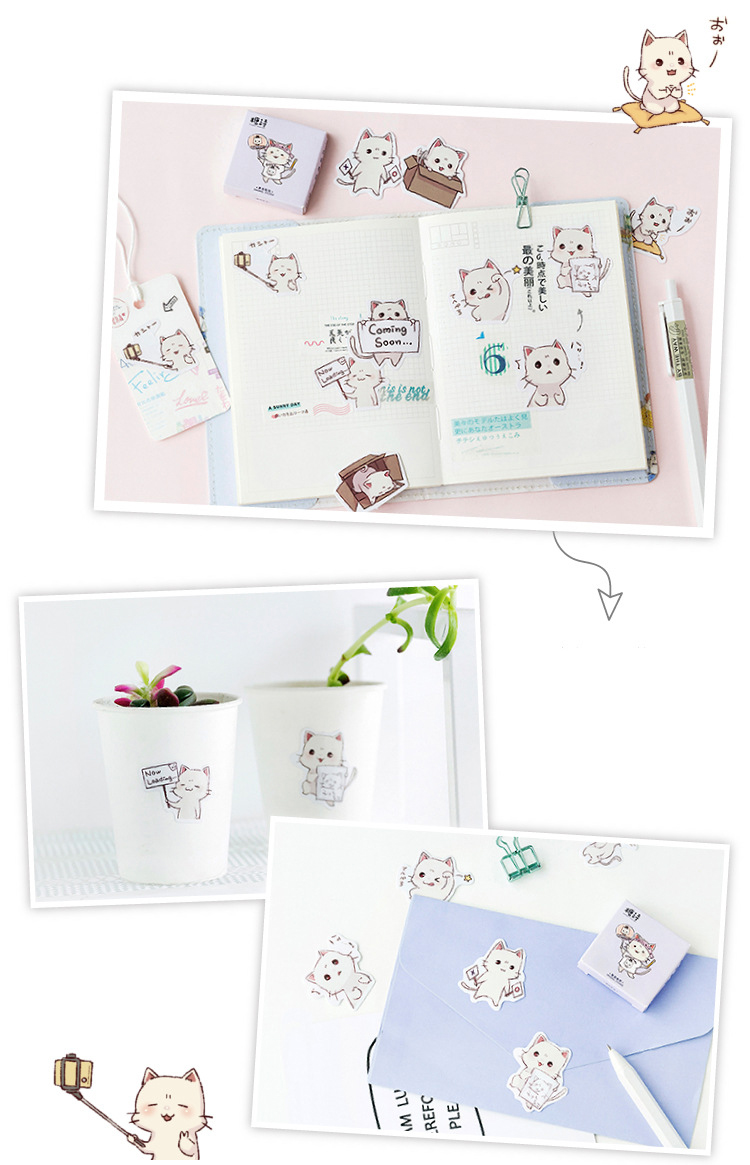 Sticker chủ đề Mèo Con Dễ Thương - Hộp 45 miếng dán trang trí sổ tay Bullet Journal - M054