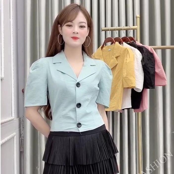 Áo Sơ Mi Cổ Vest Tay Bồng A23, Áo Sơ Mi Nữ, Chất Đũi Xước Mềm Mịn, Thoáng Mát,Dễ Phối Đồ