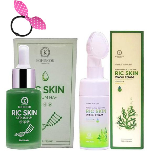 Combo Ric Skin Kohinoor Sạch Mụn Nám gồm Serum Ric Skin HA và Ric Skin Wash Foam - Tặng Kèm Cột Tóc Tai Thỏ Màu Ngẫu Nhiên