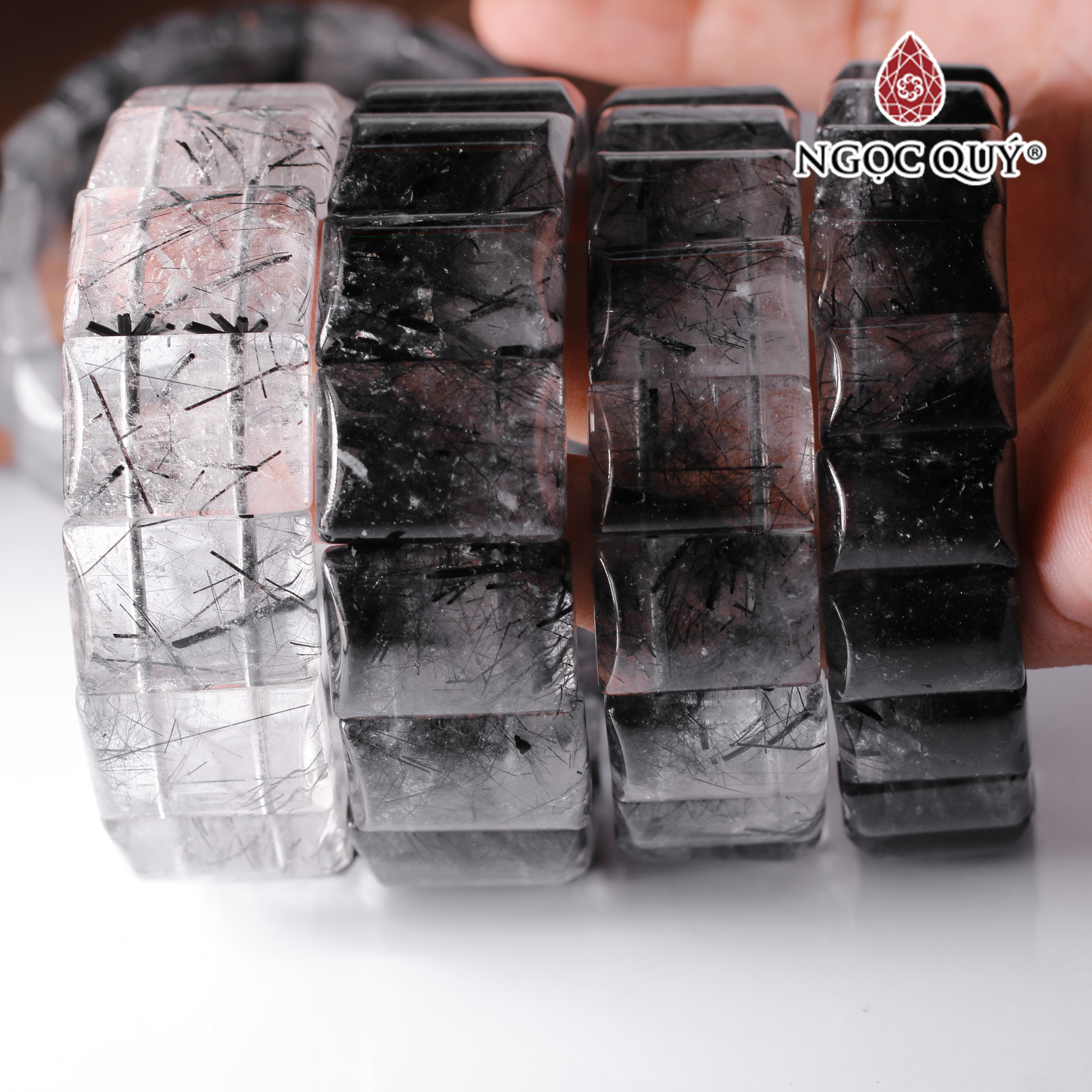 Vòng tay bản vuông đá thạch anh tóc đen mệnh thủy, mộc - Ngọc Quý Gemstones