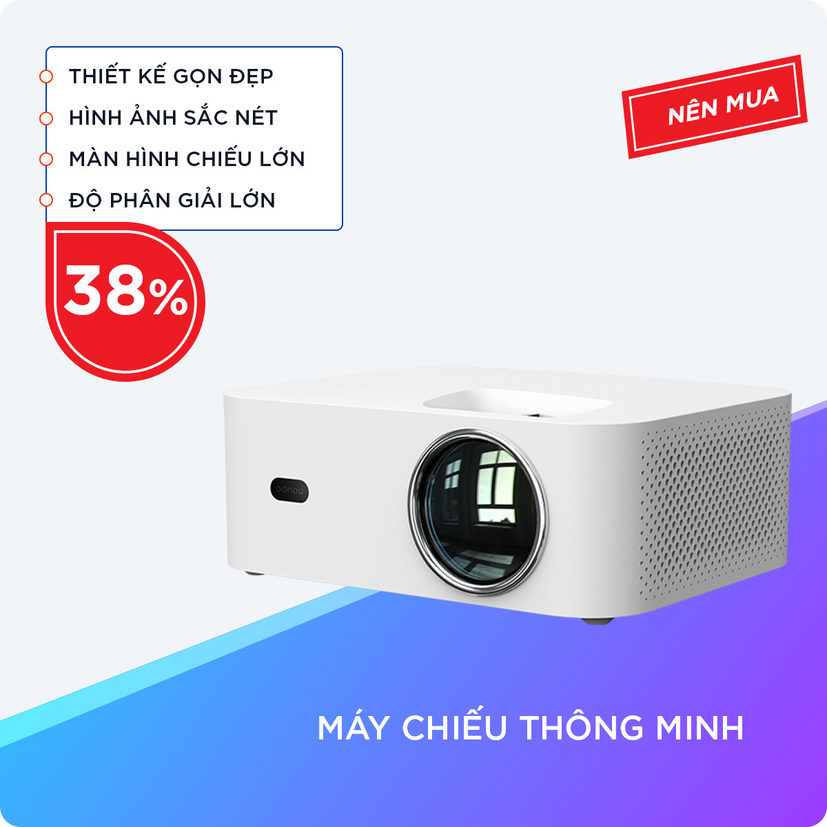 Máy Chiếu Thông Minh Hỗ Trợ Màn Hình Lên Đến 100 inch Với Độ Phân Giải 1280*720P, Kích Thước Chiếu 40-60 inch Đi Kèm Remote, Dây Nguồn, Cáp AV, Cáp HDMI