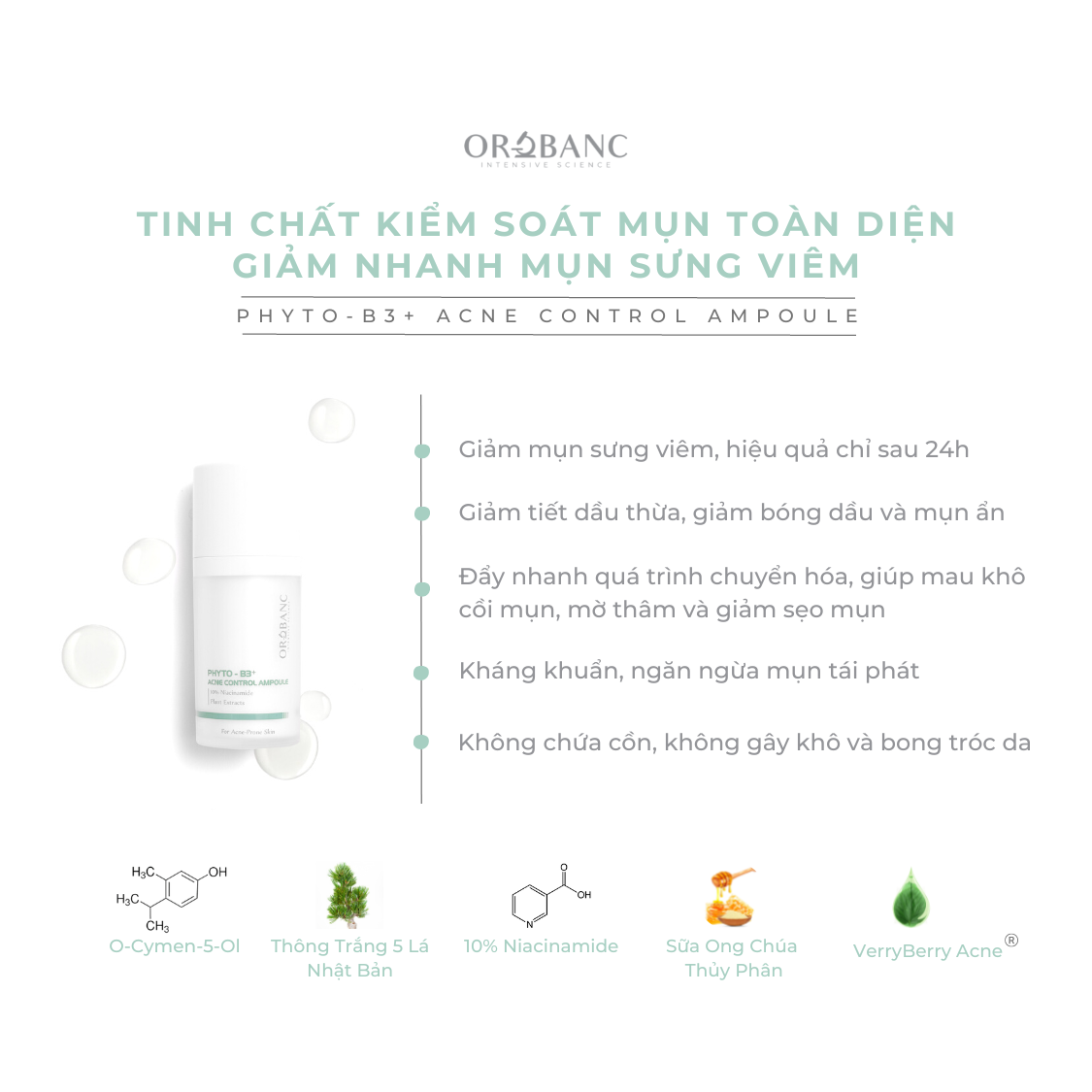 Tinh chất kiểm soát mụn và giảm nhanh mụn sưng viêm - Phyto-B3+ Acne Control Ampoule