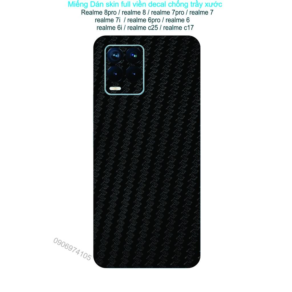 Miếng Dán Skin Carbon đen full vền dành cho Realme 8pro / realme 8 / realme 7pro / realme 7 / realme 7i / realme 6pro / realme 6.