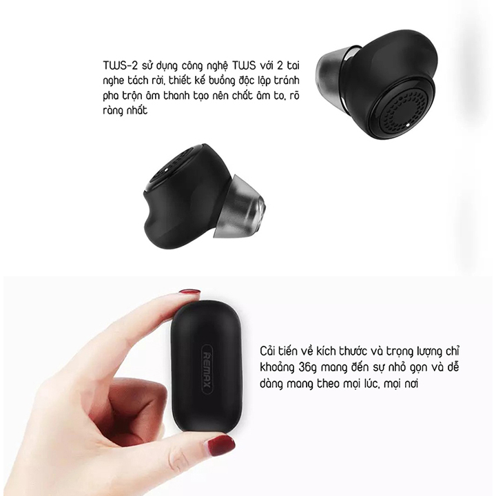 Tai nghe Bluetooth True Wireless Remax Earbuds TWS-2S - TWS-2S - Hàng nhập khẩu