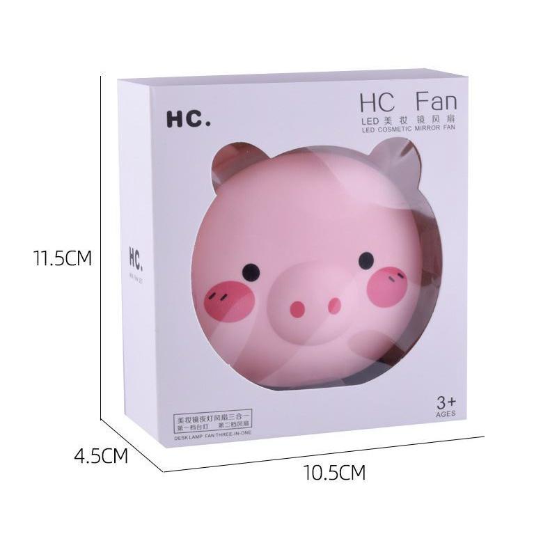 Quạt Mini Tích Điện Cầm Tay USB Để Bàn Hình Heo Kèm Gương Có Đèn H075