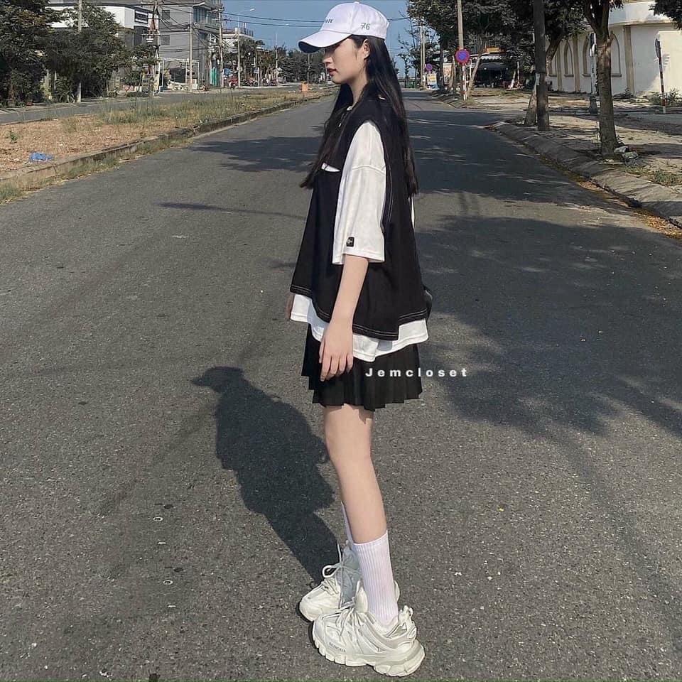 Áo gile đen unisex style Hàn Quốc (kèm áo trong