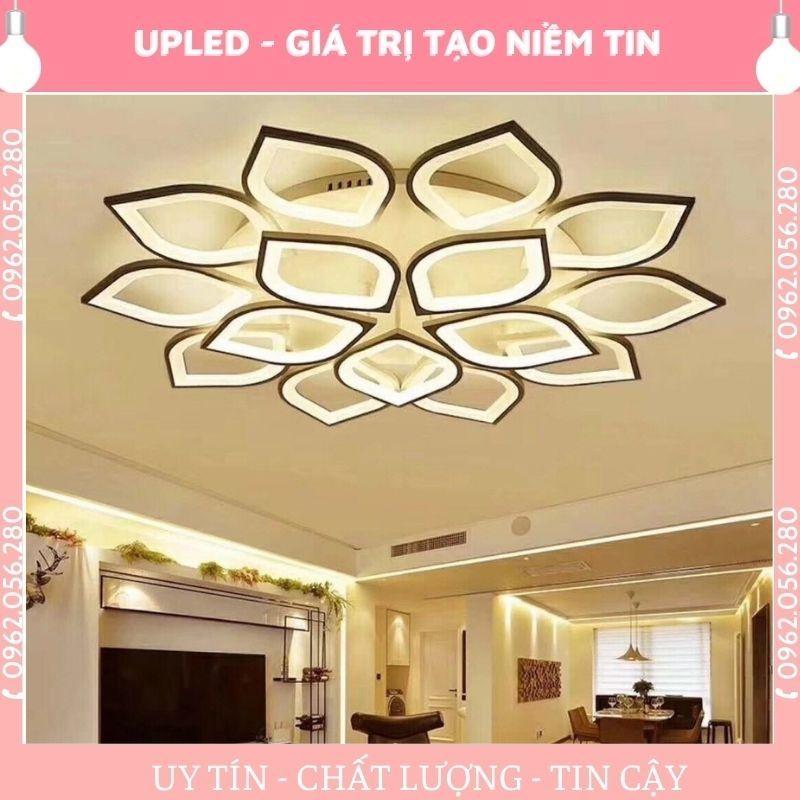 Đèn ốp trần cao cấp hình hoa sen bảo hành đổi mới, đèn trang trí phòng khách mica 15 cánh có điều khiển từ xa - Upled