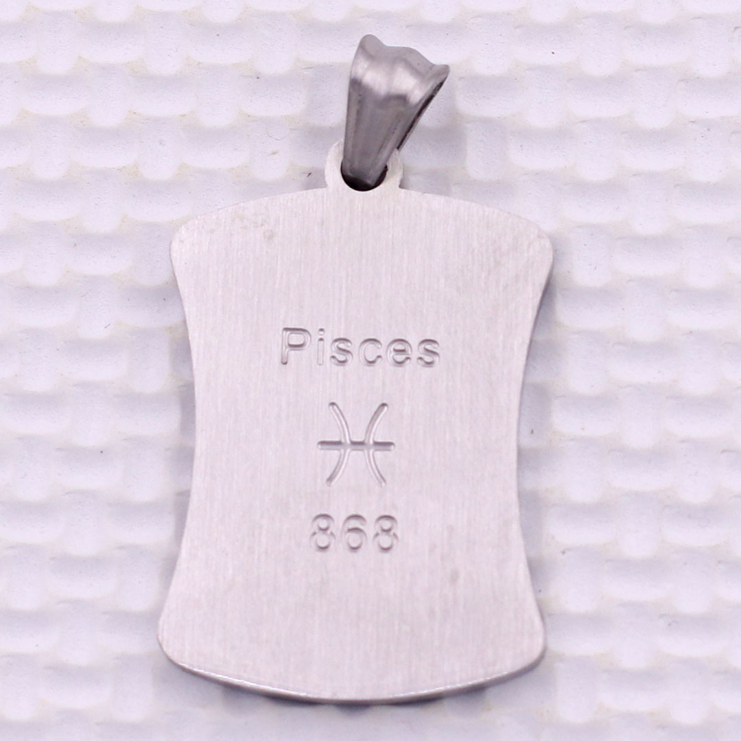 Mặt dây chuyền cung Song Ngư - Pisces inox trắng kèm vòng cổ dây da đen + móc inox trắng, Cung hoàng đạo