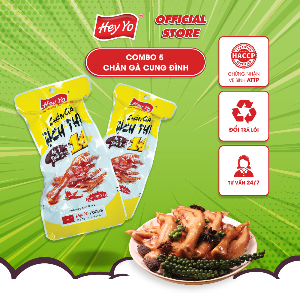 Combo 5 chân gà cay Hey Yo 1+1 (70g), Chân gà ủ vị Bách Thảo đảm bảo VSATTP