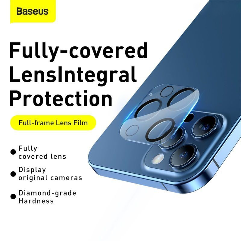 Miếng dán kính cường lực Full bảo vệ Camera cho iPhone 12 Pro Max hiệu Baseus Full-Frame Lens Film mang lại khả năng giữ nguyên chất lượng ảnh chụp - Hàng nhập khẩu
