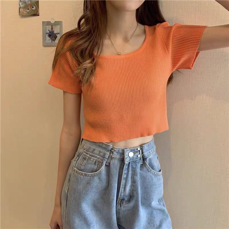 Áo len tăm croptop cổ chữ U