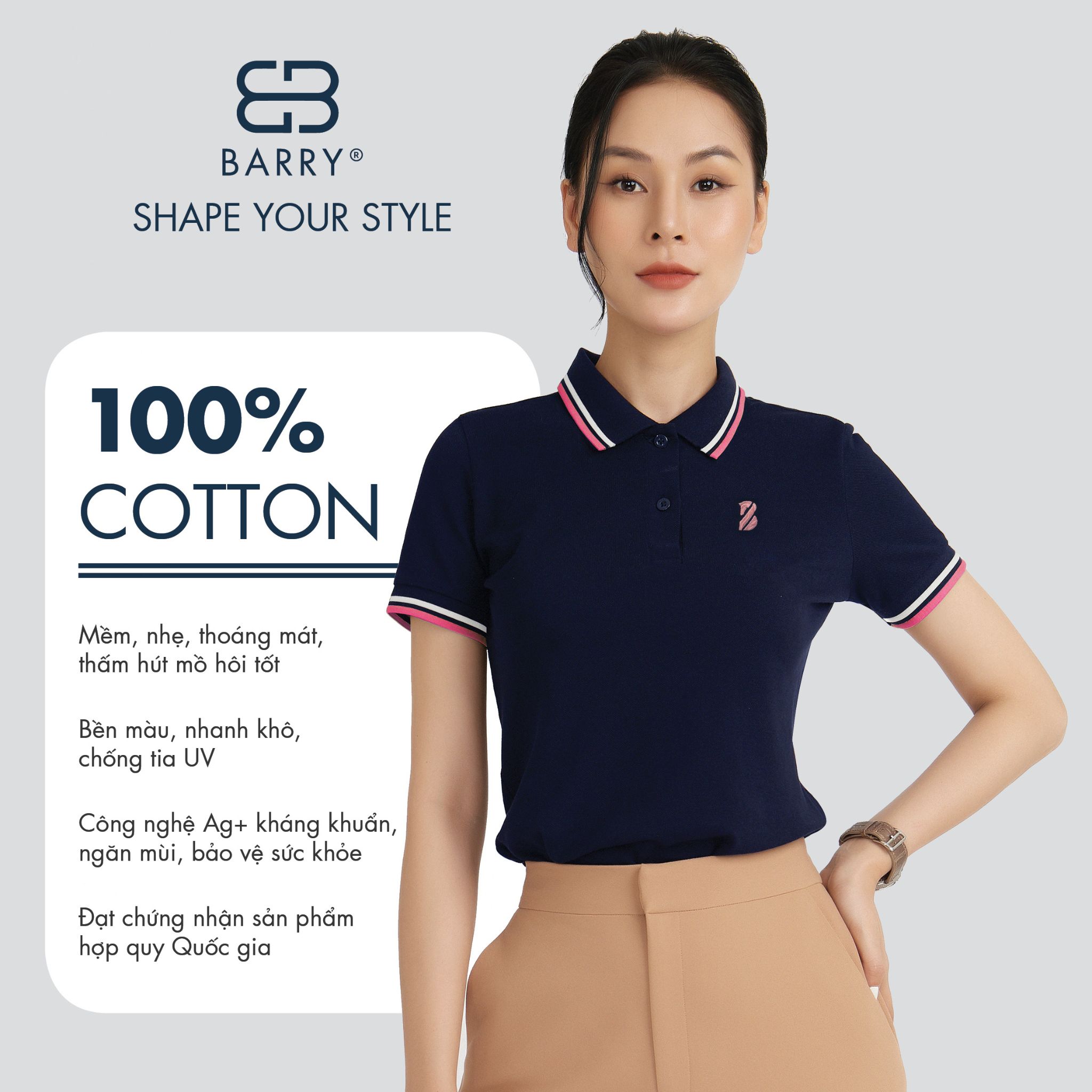 Áo Polo Nữ Vải Cotton Cá Sấu Gai Cao Cấp BARRY SS22 - PG125
