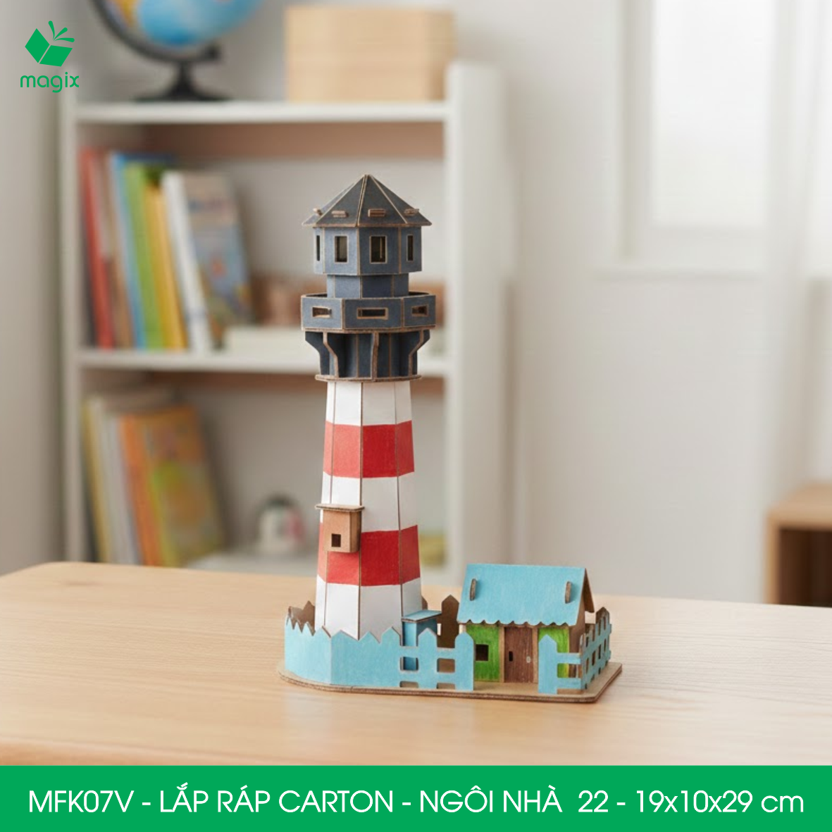 MFK07V - 19x10x29 cm - Mô hình ngôi nhà lắp ráp từ bìa carton cao cấp, nhà giấy carton mini sáng tạo