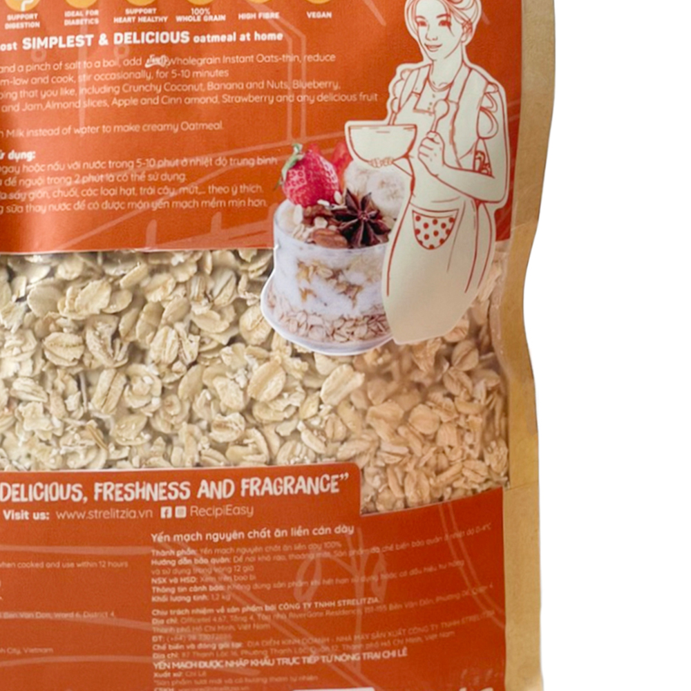 Yến mạch nguyên chất ăn liền cán dày Janet's 1.2kg