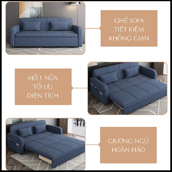 Giường Ngủ Sofa Gấp Gọn Có Ngăn Chứa Đồ KT 1m4 x 1m85 Toàn Bộ Khung Thép Chịu Lực 8 Điểm Sơn Tĩnh Điện. Ghế Sofa Giường Gấp Gọn Thông Minh. Tặng Kèm 2 Gối.